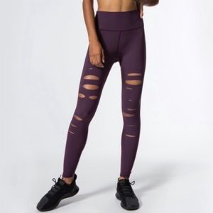 Alo Warrior Ripped High Waisted Full Length Leggings Eggplant
